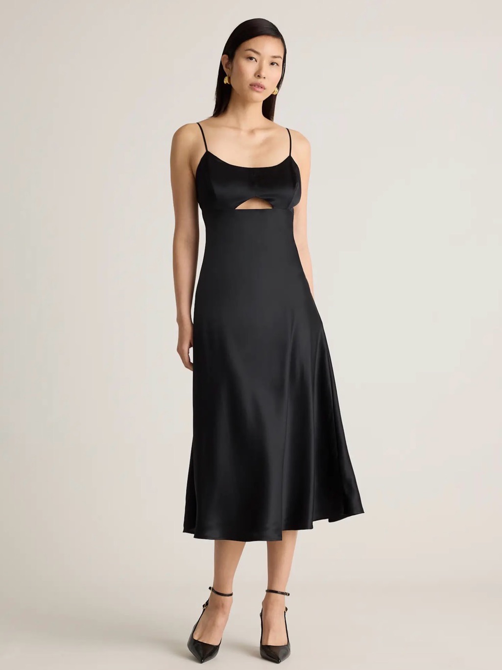 100% Washable Silk Cutout Midi Slip Dress